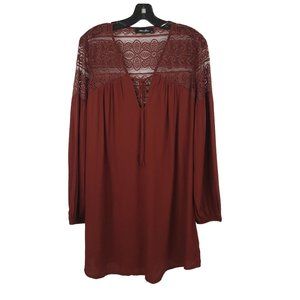 Anna Grace Tunic Top Womens Size S Burgundy Wine Lace Long Sleeve Blouse
